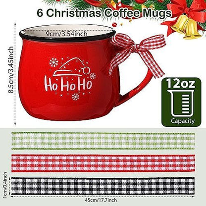 Christmas Coffee Mugs Set of 6, 12 Oz Ceramic Mug Gift Holiday Classic Style