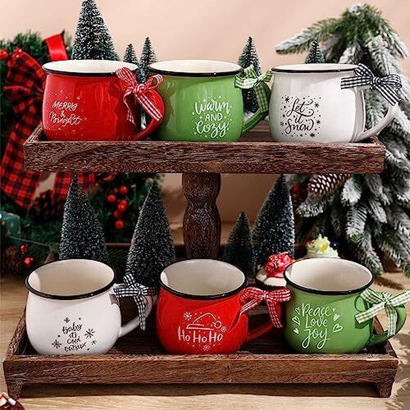 Christmas Coffee Mugs Set of 6, 12 Oz Ceramic Mug Gift Holiday Classic Style