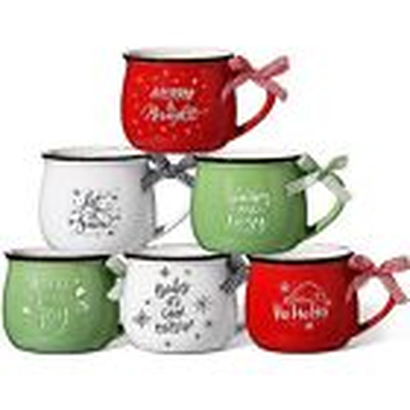 Christmas Coffee Mugs Set of 6, 12 Oz Ceramic Mug Gift Holiday Classic Style