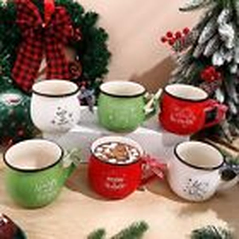 Christmas Coffee Mugs Set of 6, 12 Oz Ceramic Mug Gift Holiday Classic Style