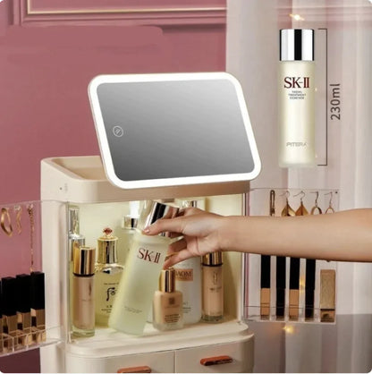 Large-Capacity Desktop Makeup Organizer with Mirror and Light